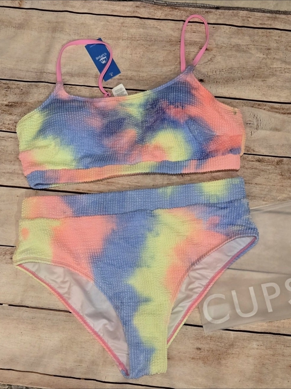 Cupshe Tie-Dye Wash Textured Scoop Neck Top & High Waist Bikini Set